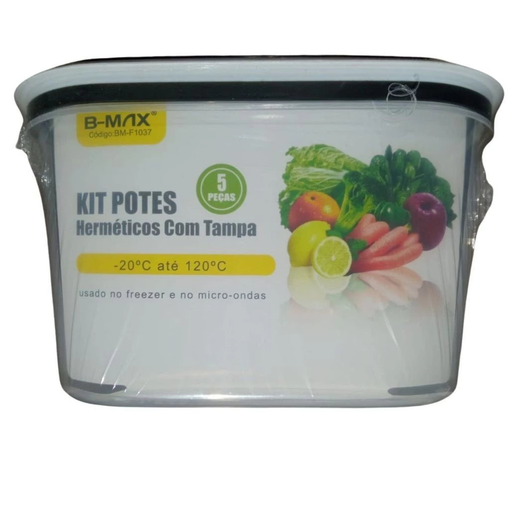 Kit de 5 Potes Herméticos com Vedação a Vácuo – Organização e Frescor Garantidos!