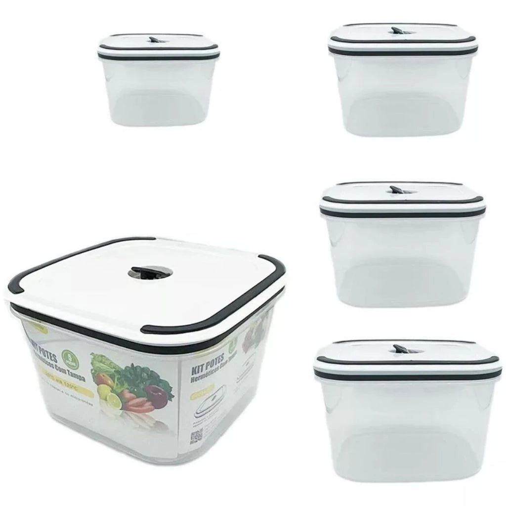 Kit de 5 Potes Herméticos com Vedação a Vácuo – Organização e Frescor Garantidos!