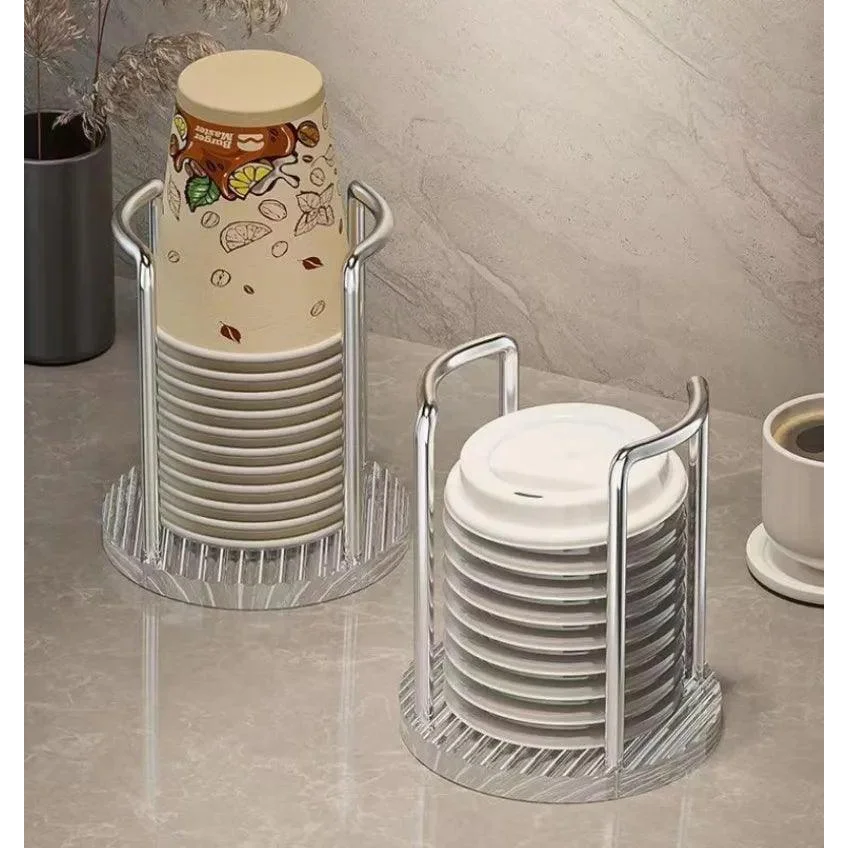 Suporte Organizador de Copos Descartáveis em Aço Inox e Acrílico
