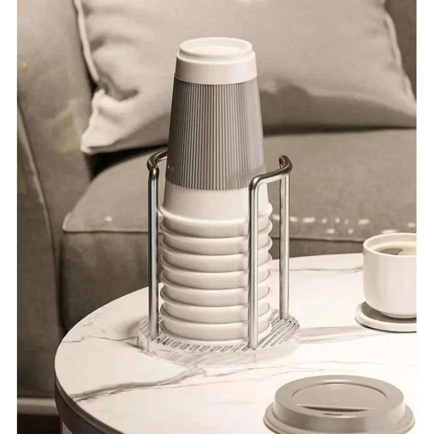 Suporte Organizador de Copos Descartáveis em Aço Inox e Acrílico