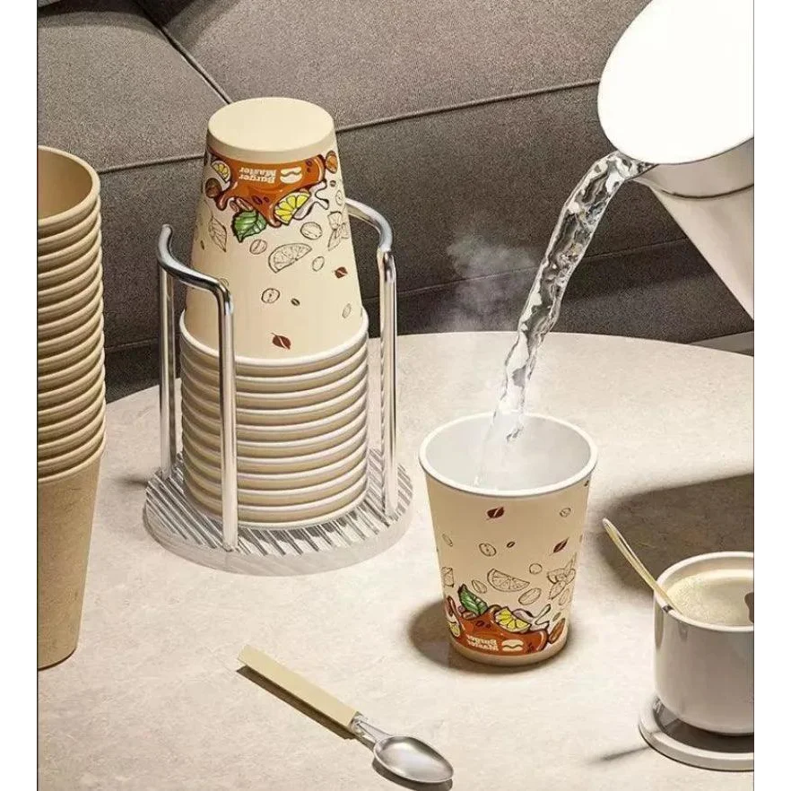 Suporte Organizador de Copos Descartáveis em Aço Inox e Acrílico