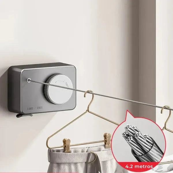 Varal Invisível Retrátil de Aço Inoxidável – 4,2m e Capacidade 20kg