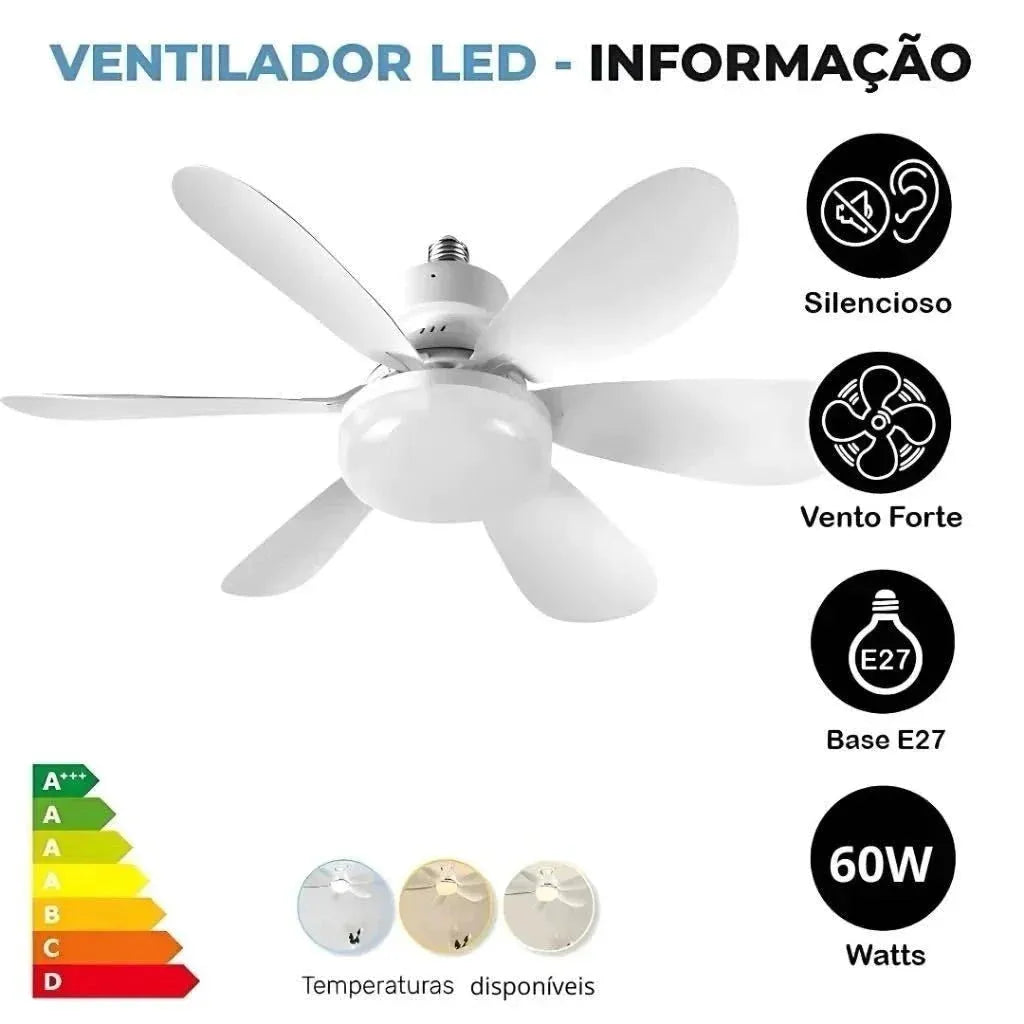 Ventilador de Teto 2 em 1 com Luminária LED e Controle Remoto