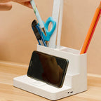 Luminária de Mesa Recarregável para Estudos em LED - Luz Ajustável, Porta USB e Design com Porta-Canetas - Decora Byte