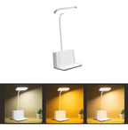 Luminária de Mesa Recarregável para Estudos em LED - Luz Ajustável, Porta USB e Design com Porta-Canetas - Decora Byte